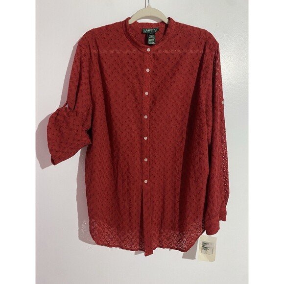 Lauren Ralph Lauren Tops - Vtg Ralph Lauren Button Up Top 2X Eyelet Beachy Minimalist Quite Luxury Coastal